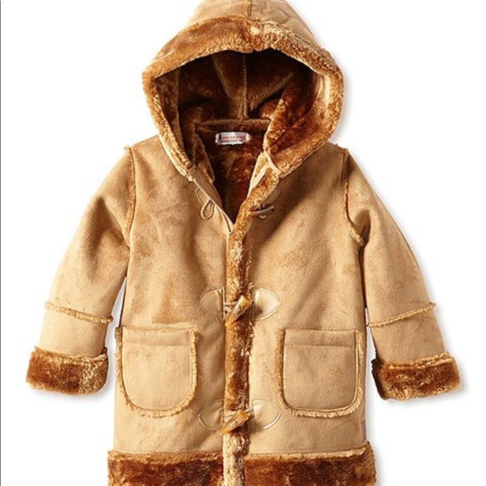 Tan fleecy faux kids shearling coat